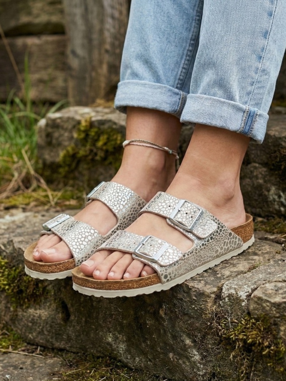 Birkenstock Arizona Sandals Metallic Slides - Picture 1 of 12